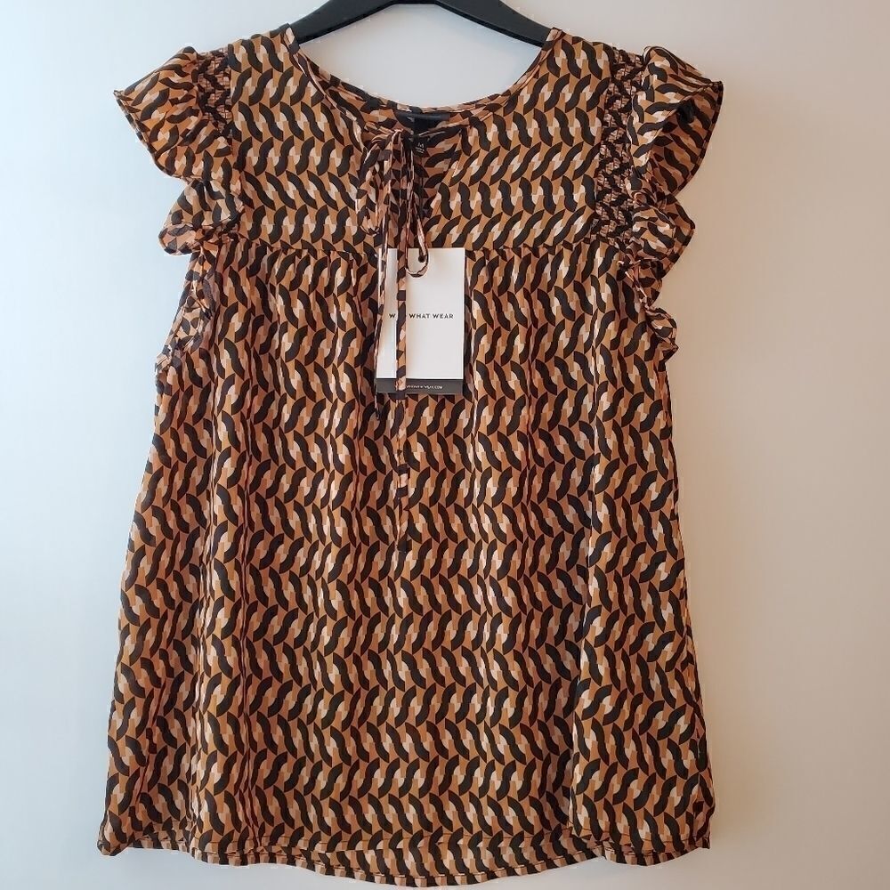 ‎Women's Geometric Print Ruffle Tank Top M - Picture 4 of 6